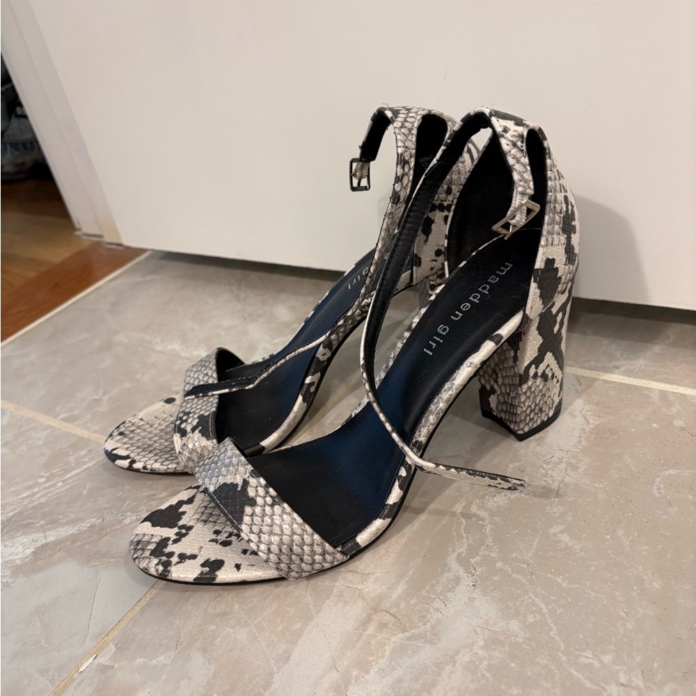 Madden Girl Black and White Snake Print Heels